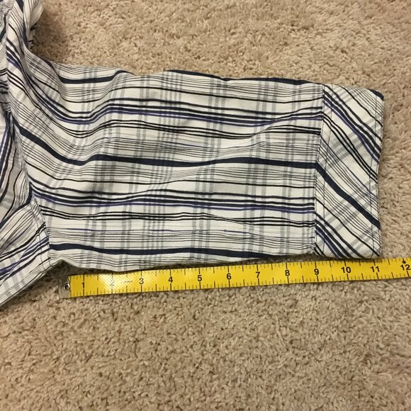 Plaid Seersucker White, Blue, Black and Metallic Silver Button Down Shirt - Picture 11 of 11